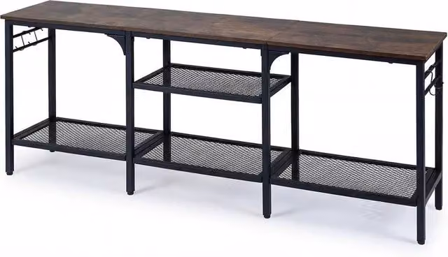 FORGEVIO Industrial Style Metal TV Stand and Entertainment Cabinet in Brown – 1