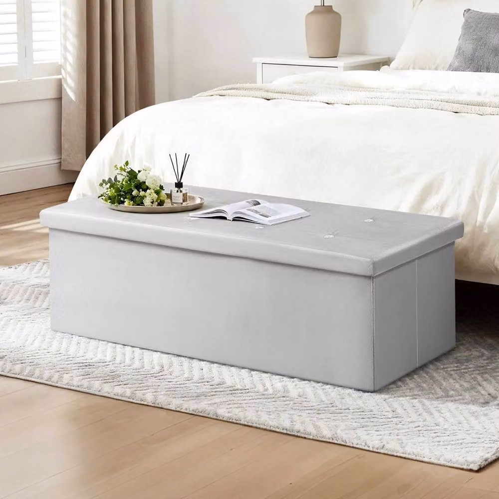 Simpa Extra Large Fold Flat Brushed Velvet Ottoman Storage in Light Grey, W: 110 cm, D: 38 cm, H: 37 cm – 5