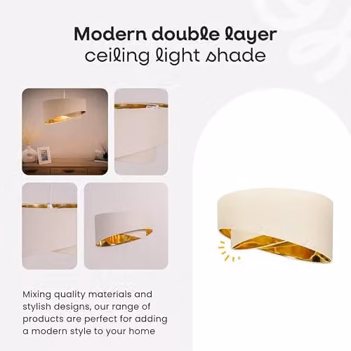 MiniSun Modern Black and Gold Double Layer Cylinder Fabric Ceiling Pendant Light Shade, Width: 40 cm – 2
