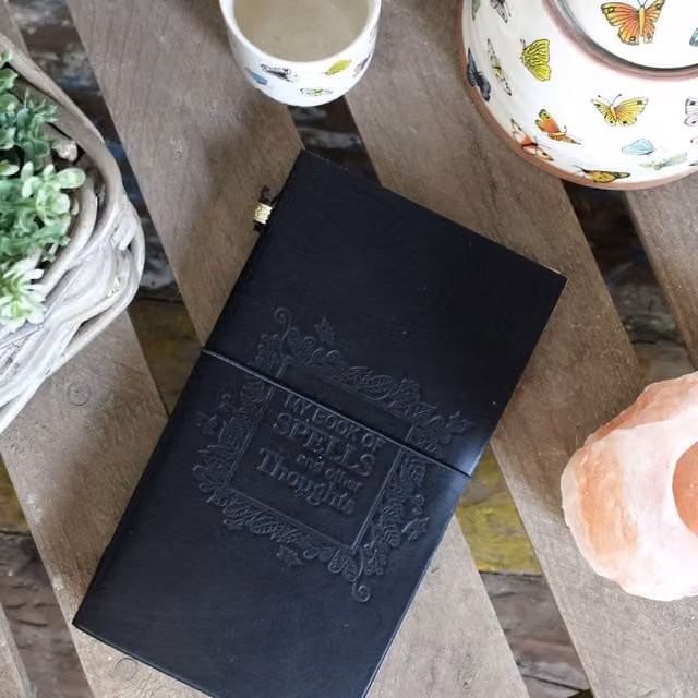 KDMK Handmade Black Leather Journal with Hardcover and Elastic Closure, Blank Paper