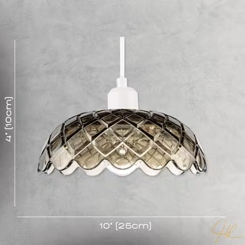 Happy Homewares Art Deco Grey Transparent Glass Dome Pendant Lighting Shade with Reducer Ring, Diameter: 25 cm, Height: 10 cm – 3