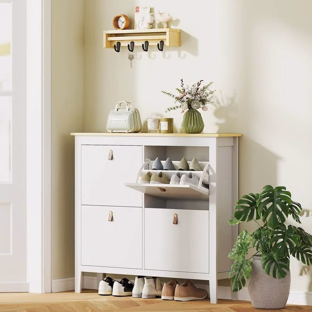 Wyld Haus Milese White Modern Wall Mounted Shoe Cabinet with Tilting Compartments – 3