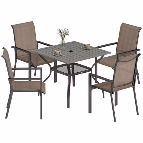 Outsunny 5 Piece Garden Dining Set for 4 with Parasol Hole, Grey