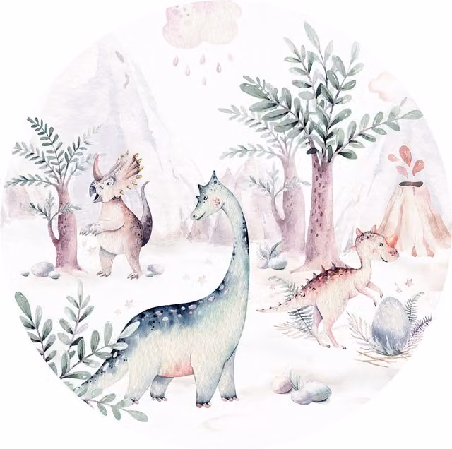 Dinosaur Friends Multicolour Wall Mural in White, Width: 144 cm