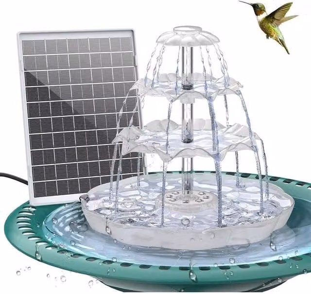 FLAVORA Solar Water Fountain 3 Tiered LED Bird Bath in White, W/D: 100 x 100 cm