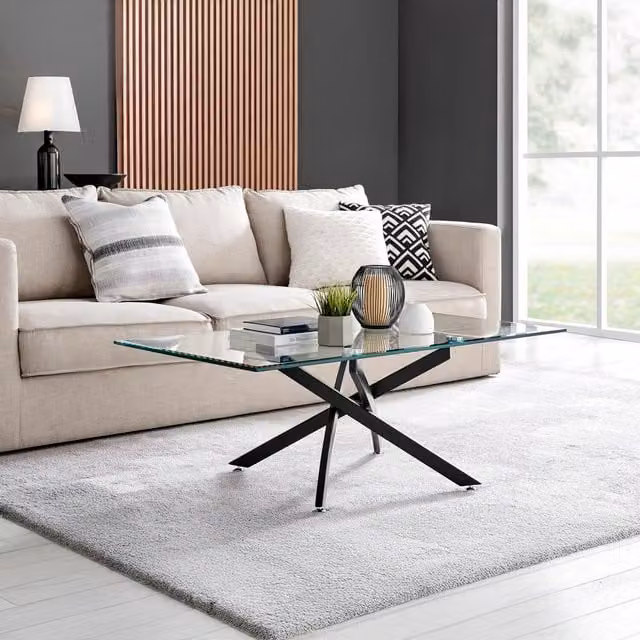 FurnitureboxUK Leonardo Rectangular Glass Coffee Table with Matt Metal Legs in Black, Gold or Transparent – 1