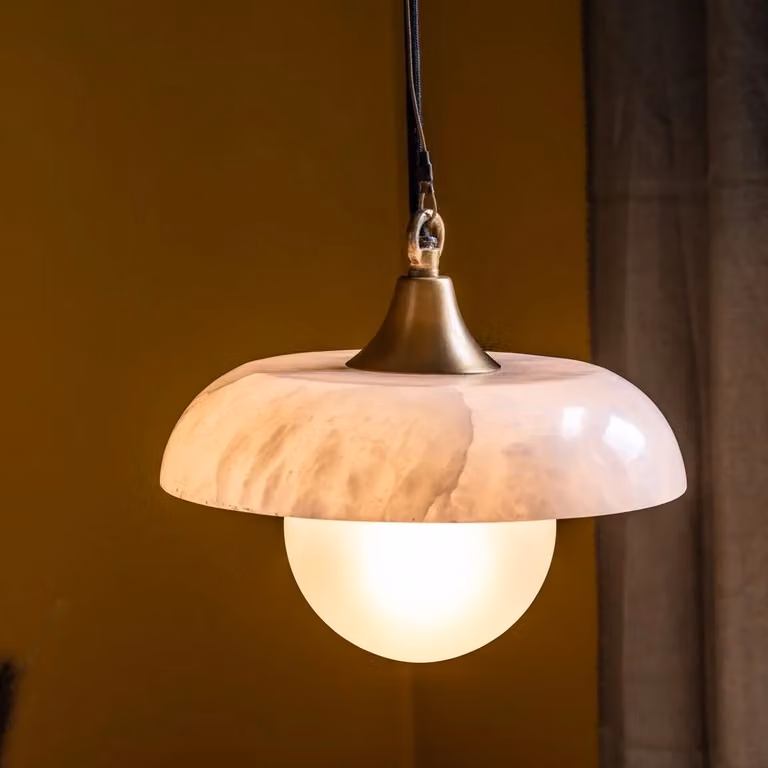 Atkin and Thyme Astrid Alabaster Pendant Light in White and Gold/Brass