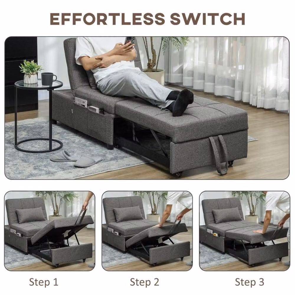 Wyld Haus Lulusa Kela 4 in 1 Convertible Single Sleeper Chair in Charcoal Grey – 4