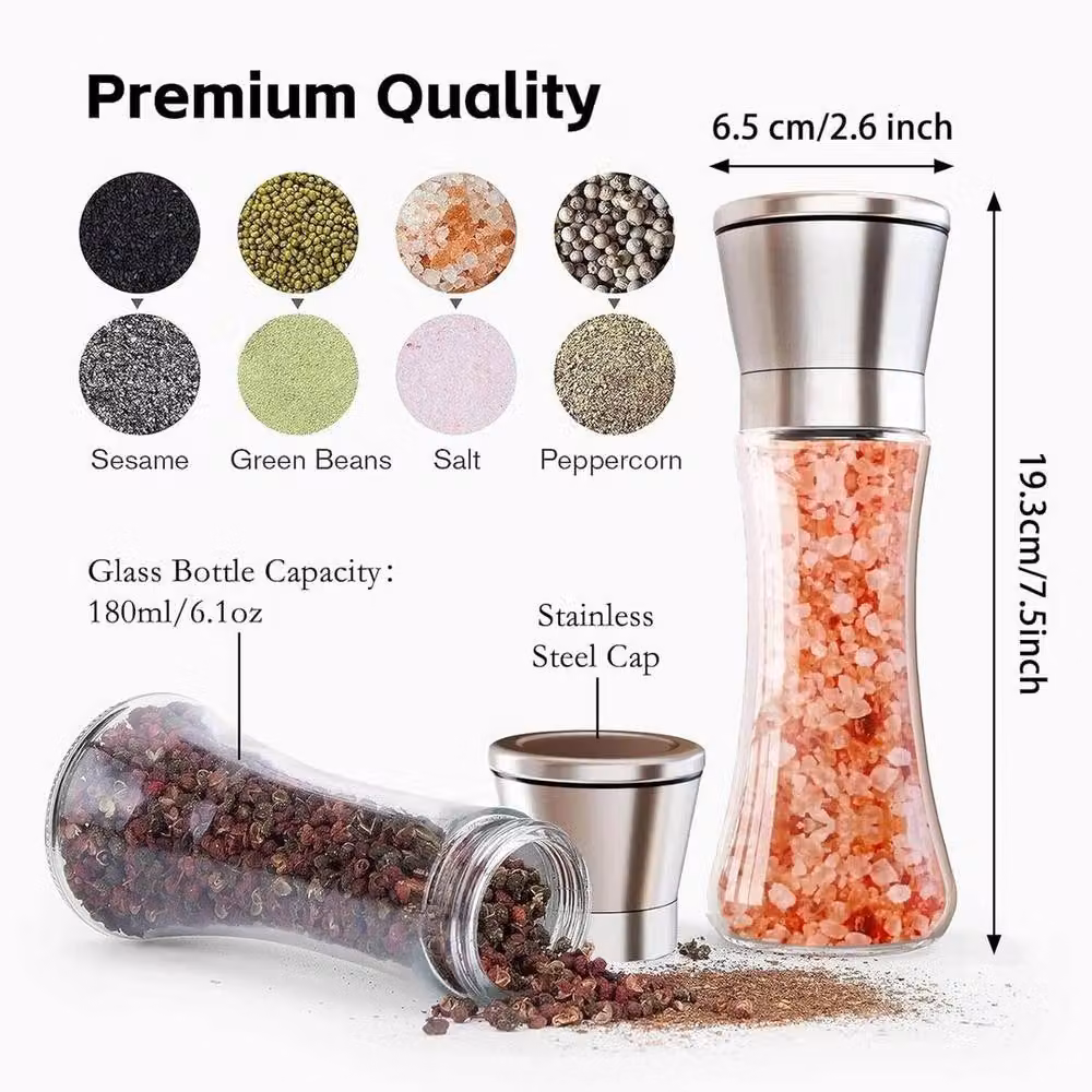 Havendro 2-Piece Manual Stainless Steel and Ceramic Salt and Pepper Grinder Set in Silver – 2