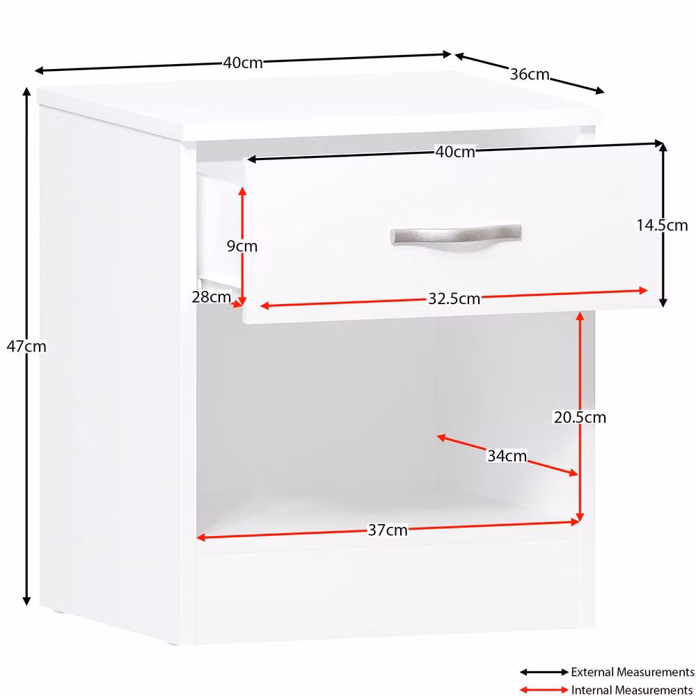 HD Designs Riano 1 Drawer Bedside Cabinet in White – 2