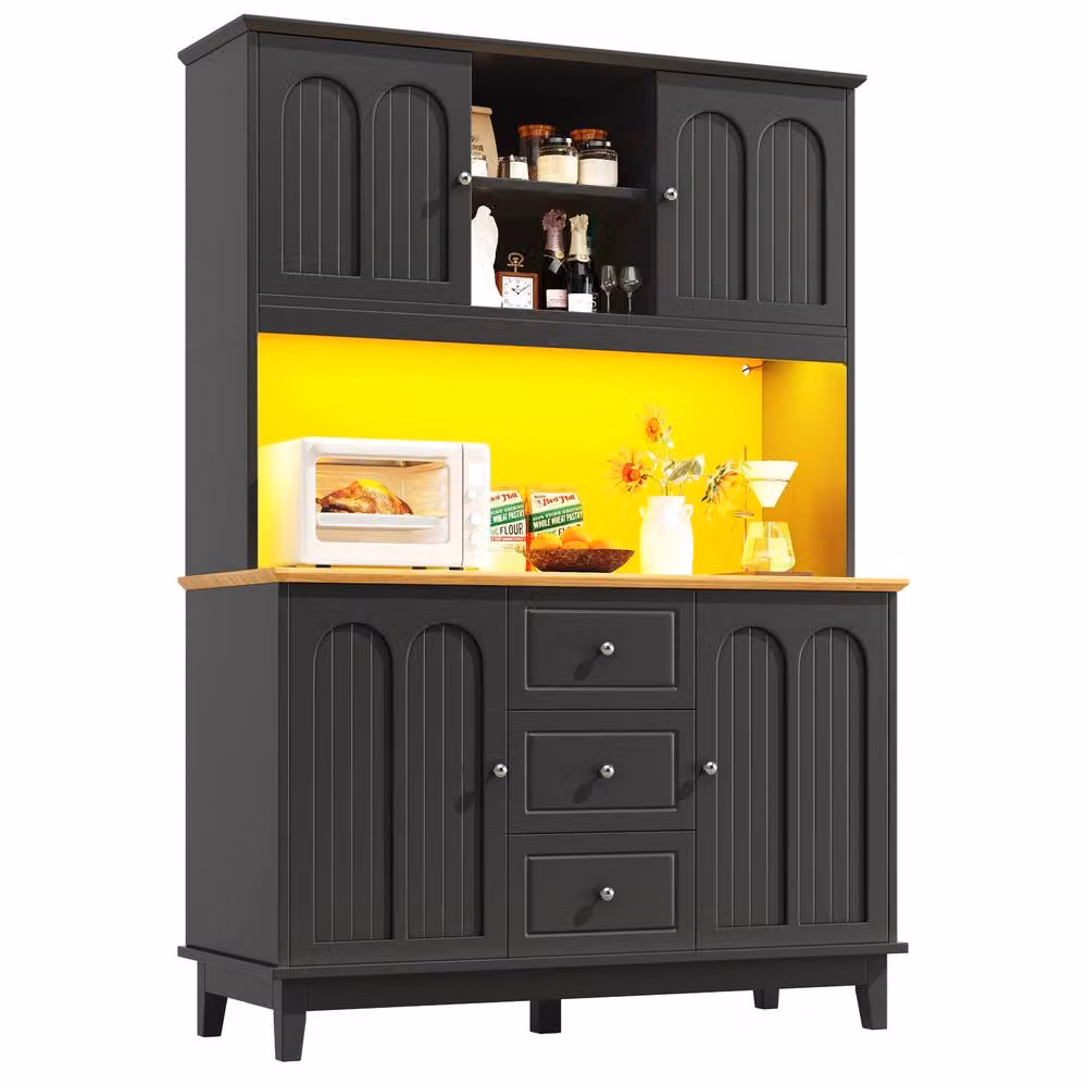 STILVORA Black Matt Kitchen Tall Cabinet with Integrated LED Lighting, W/D/H: 40 x 40 x 179 cm – 5