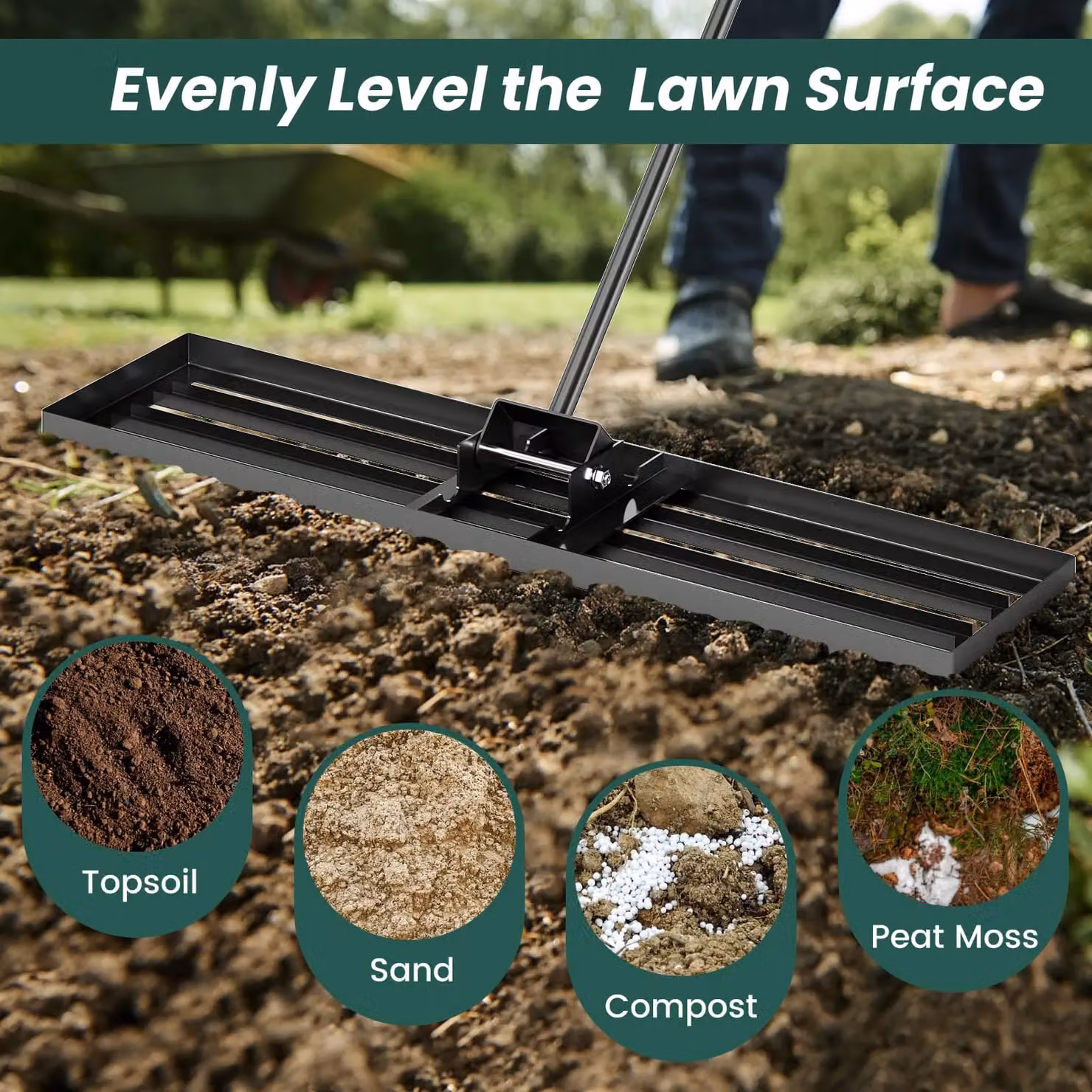 Gymax Heavy Duty Lawn Leveling Rake with Ergonomic Handle in Black – 7