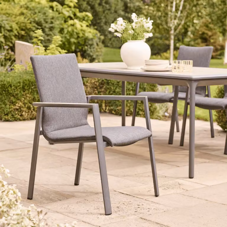 Atkin & Thyme Savannah Birch Textaline Armchair in Grey with Powder Coated Aluminium Frame and Cushions