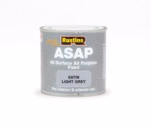 Rustins ASAP Quick Dry All Surface Water-Based Satin Paint, Light Grey, 250ml