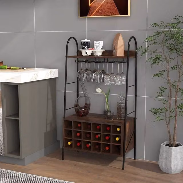 EONLION Industrial Freestanding Wine Bar Storage Sideboard in Brown, W: 100 cm – 1