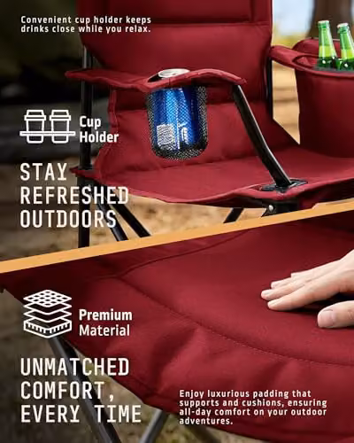 Voyager 2 Pack Folding Camping Chairs with Cooler Bag in Black and Red – 3