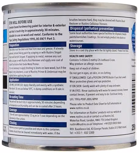 Rustins Quick Drying Water Based Gloss Paint for Wood, White, 250ml – 2
