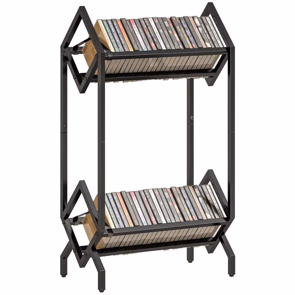 HOMCOM 2-Tier Metal CD and DVD Storage Display Rack, Black – 2