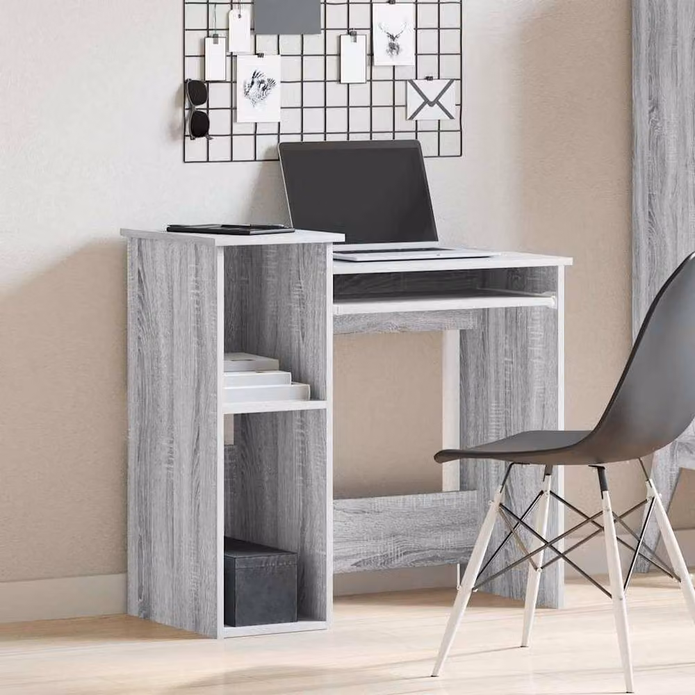Berkfield Home Computer Desk with Shelves in Grey Sonoma, W/D/H: 84 x 40 x 78 cm – 3