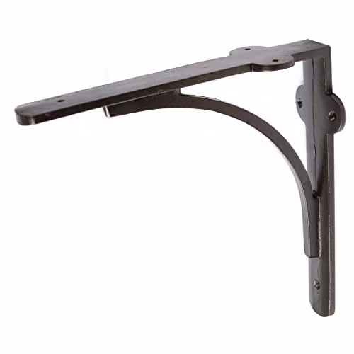 Hammer and Tongs Curved Iron Shelf Bracket in Matt Black, Depth: 20.5 cm