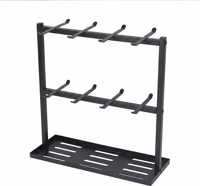 Levede Black Metal Mug Holder Stand with 16 Hooks and Anti-Slip Freestanding Design, W/D/H: 41.5 x 42.0 x 15.0 cm