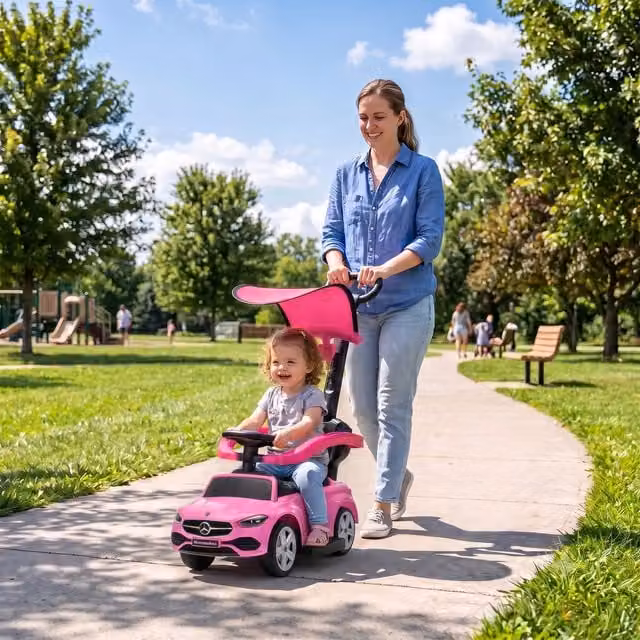 AIYAPLAY 3 in 1 Licensed Mercedes-Benz Ride on Push Car for 12-36 Months, Pink