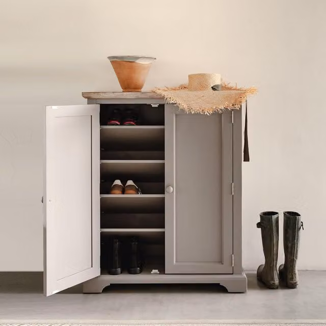 Florence Shoe Storage Cabinet in Grey Acacia Wood, W/D/H: 110 x 36 x 90.5 cm