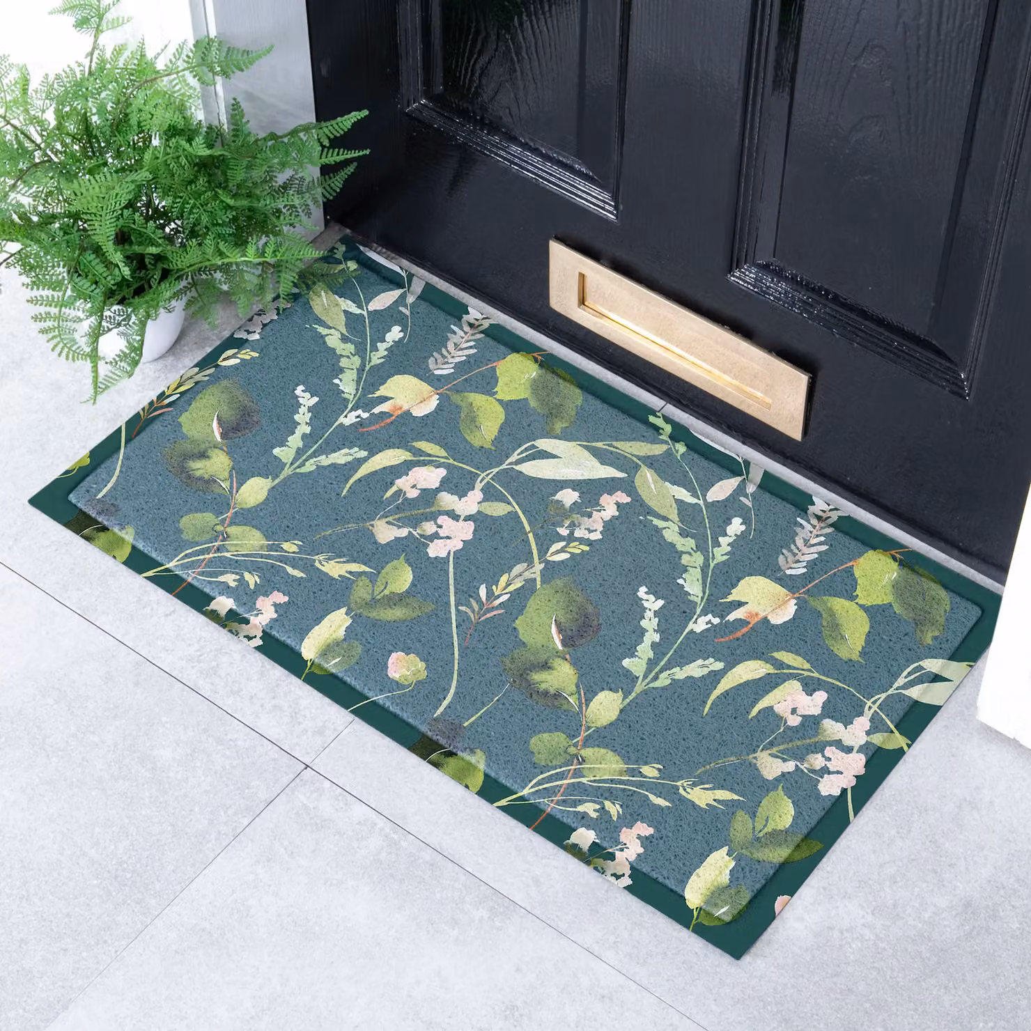 Artsy Mats Watercolour Leaves Indoor Outdoor Doormat, Green, W: 70 cm, D: 40 cm – 2