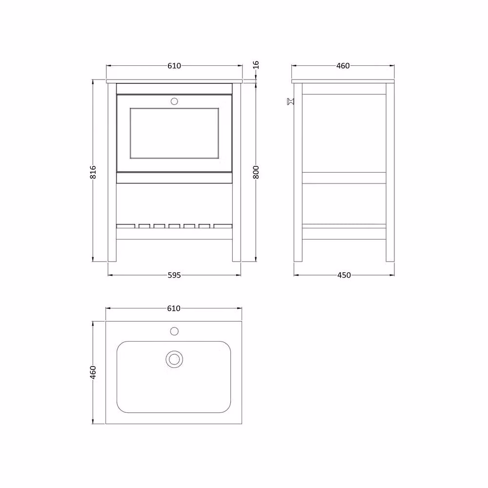 Balterley Coppenhall 1 Drawer Vanity Unit with Stone Basin, Cool Grey, W: 60.0 cm, H: 81.6 cm – 2