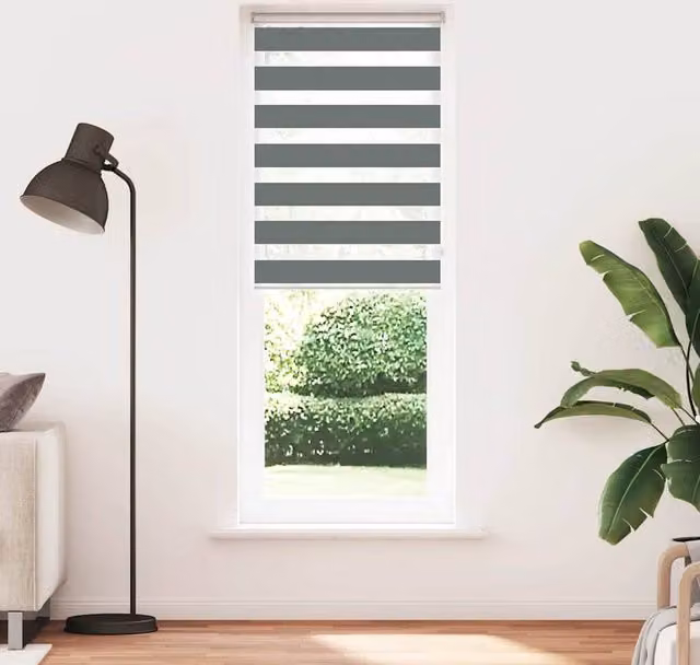 Berkfield Home Zebra Blind in Dark Grey, Polyester, W: 85 cm, H: 200 cm – 1