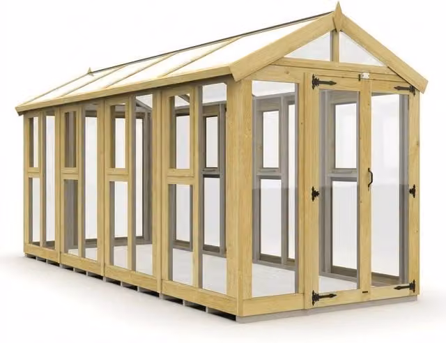 Buttercup Farm Apex Glass Greenhouse in Natural Wood, W/D/H: 464.52 x 182.88 x 210 cm – 1