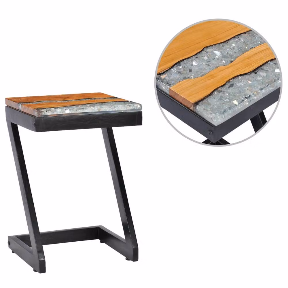 Berkfield Home Square Coffee Table in Solid Teak and Mango Wood with Polyresin, W/D/H: 30 x 30 x 50 cm – 2
