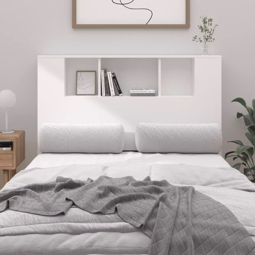 Berkfield Home Modern White Wall Mounted Headboard Cabinet with Integrated Shelf, W: 120 cm, D: 18.5 cm, H: 104.5 cm – 2