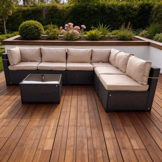 Furniture One Wiltshire 6 Seater Modular Corner Sofa Set in Brown Rattan and Metal