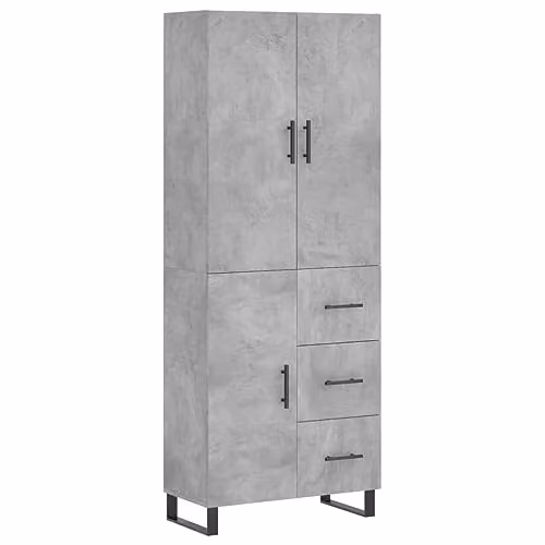 vidaXL Modern Highboard in Concrete Grey with Hinged Doors and Drawers, W/D/H: 69.5 x 34 x 180 cm – 1