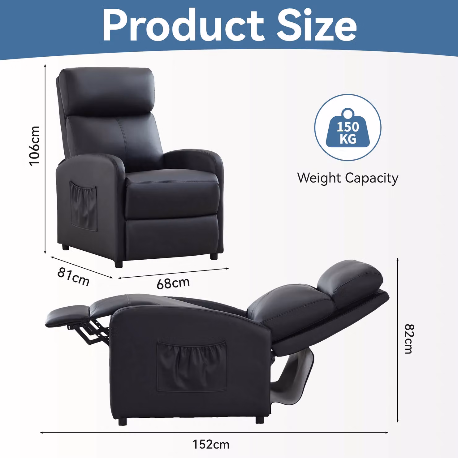 MCC Direct CozyLiving Black Faux Leather Push Back Reclining Armchair – 5