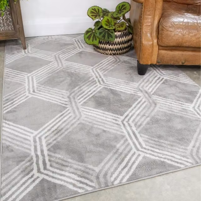 The Rug House Modern Geometric Rectangular Rug, Grey, W: 110 cm, D: 60 cm