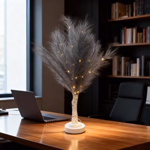 Shatchi Grey Feather Tree Table Lamp with Warm White LEDs, Battery-Operated, Height: 70 cm – 2