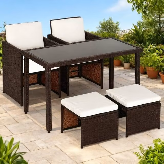 ERGOVEXA 2 Seater Rattan Cube Garden Furniture Set with 2 Stools in Brown