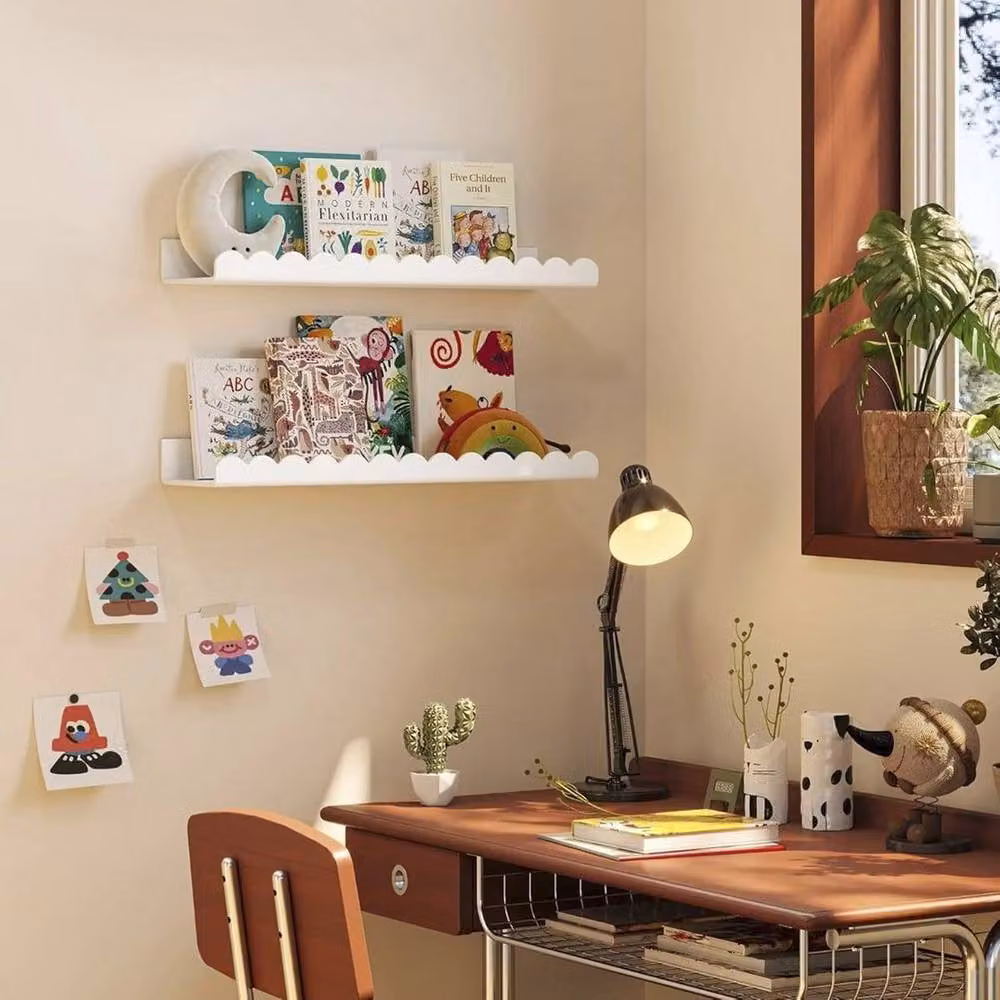 Kelvenix Set of 3 White Metal Floating Shelves for Childrens Rooms – 2