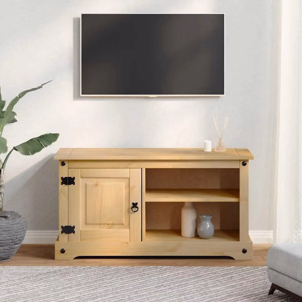 Berkfield Home Corona TV Cabinet in Brown Solid Pine Wood, W/D/H: 100 x 37 x 52 cm – 2