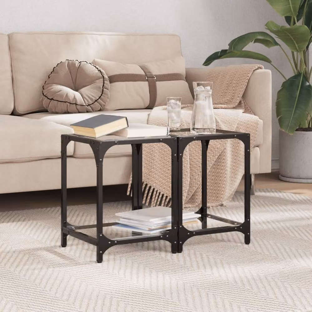 Berkfield Home Set of 2 Modern Square Coffee Tables with Transparent Glass Tops and Steel Legs, W/D/H: 30 x 30 x 40 cm – 2