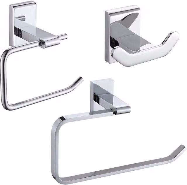 Showerdrape Unity 3 Piece Wall Mounted Bathroom Accessory Set in Silver Stainless Steel – 1