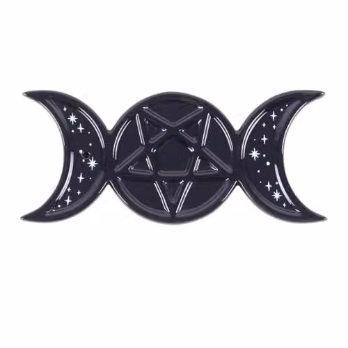Something Different Wholesale Spellbound Secrets Triple Moon Ceramic Incense Stick Holder in Black and White
