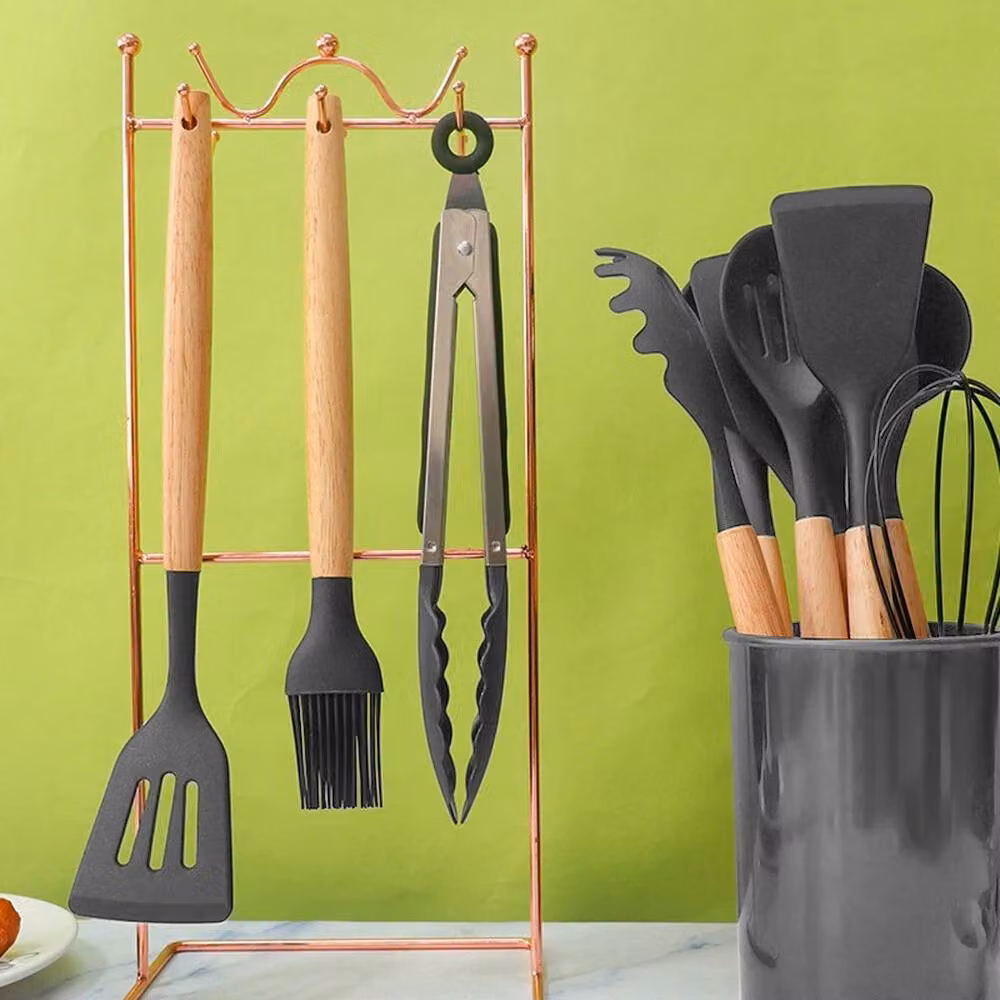 VOGREX 12-Piece Black Food-Grade Silicone BBQ Utensil Set – 2
