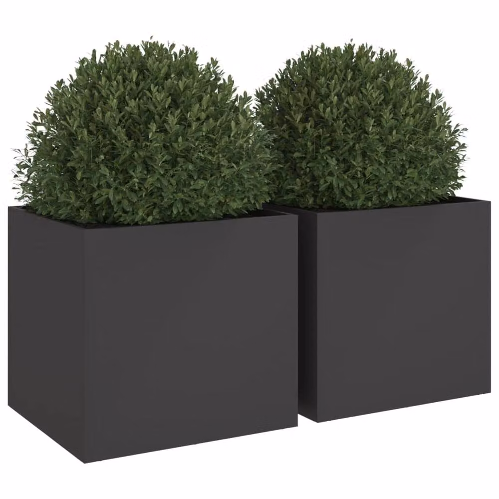 Berkfield Home Steel Planter Tub, 2 Pieces, Black, W: 49 cm, D: 47 cm, H: 46 cm – 3