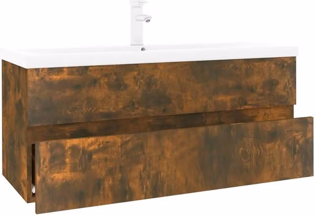 Berkfield Home Smoked Oak Sink Cabinet with Built-in Basin in Brown