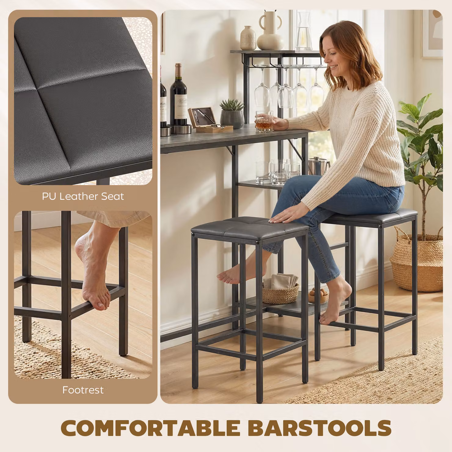 HOMCOM 3 Piece Breakfast Bar Table and Stools Set in Grey – 5