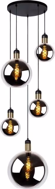 Lucide Julius Dimmable Vintage Cluster Pendant Light with Grey Glass Spheres, 5 x E27, Height Adjustable – 5