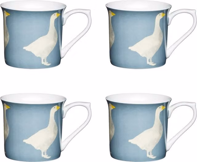 KitchenCraft Set of 4 Blue Bone China Fluted Mugs – 1
